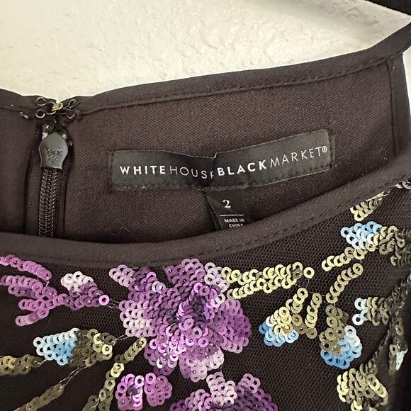 White House Black Market Floral Sequins Purple High Neck Cocktail Mini Dress 2 - Picture 4 of 9